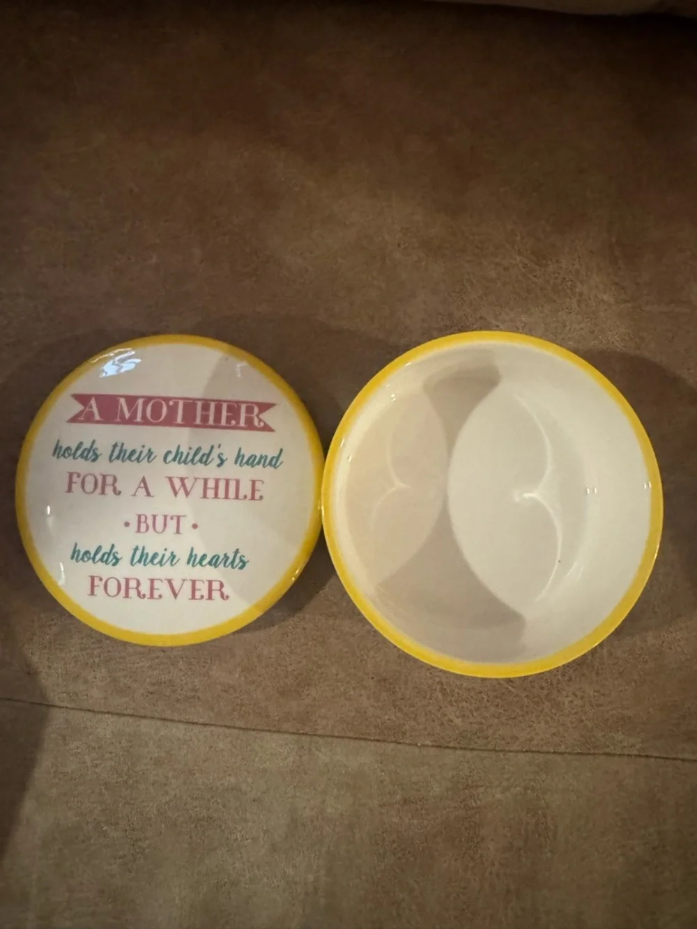 Vintage Round Yellow Mothers Day Ceramic Keepsake Box With Lid Jewelry Makeup